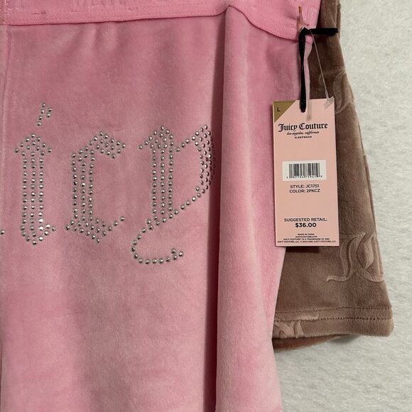 Juicy Couture Lounge Shorts Women L Pink Brown 2 Pk Velour Plush Bling Logo NWT - Picture 6 of 12